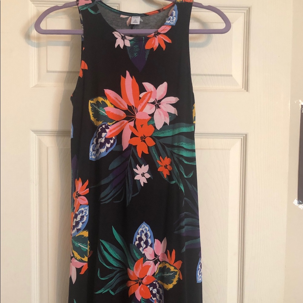 Jersey knit sleeveless swing dress